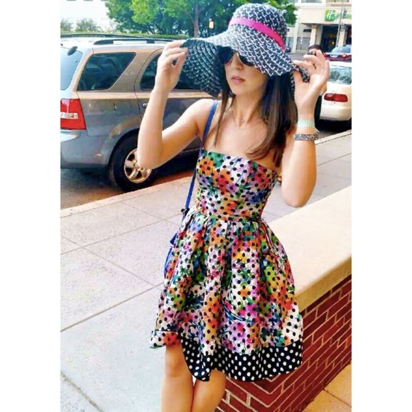 Anthropologie Sz 0 Corey Lynn Calter Polka Dot Strapless Floral Dress Was $298 - Picture 3 of 11